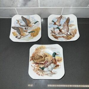 VINTAGE- Set of 3- Royal Adderley Bone China "Game Birds" Mini Plates- 4 in.